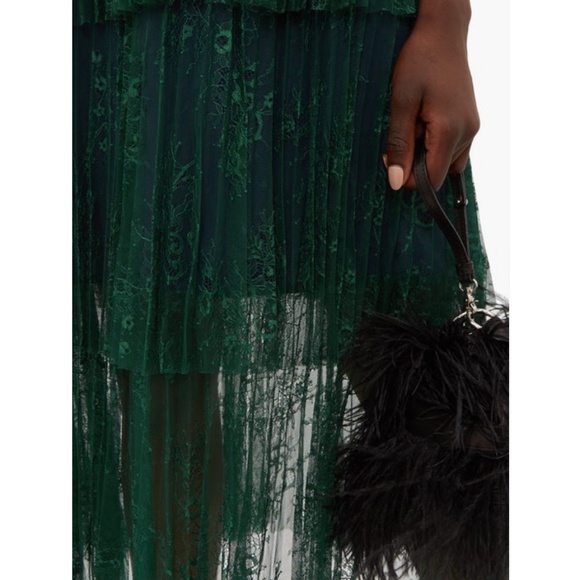 Self-Portrait Green Off Shoulder Fine Lace Dress - Picture 5 of 15